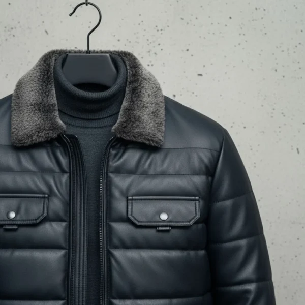 The Arctic Edge Leather Puffer Jacket - Mooka.Pk