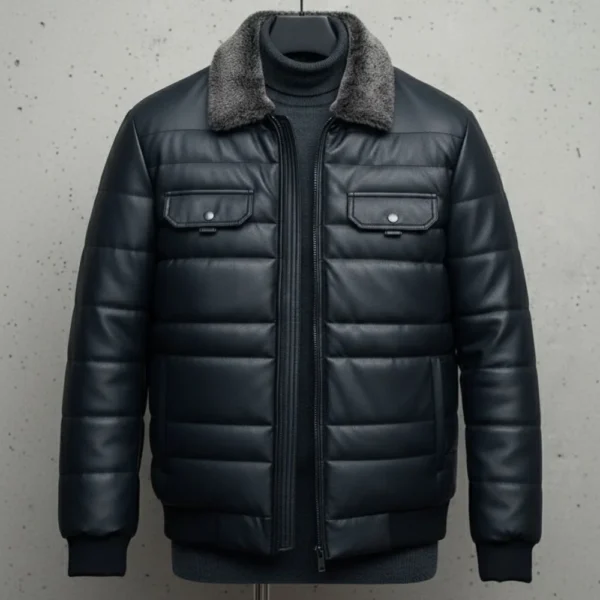 The Arctic Edge Leather Puffer Jacket - Mooka.Pk