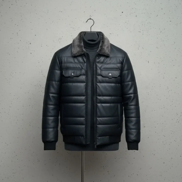 The Arctic Edge Leather Puffer Jacket - Mooka.Pk